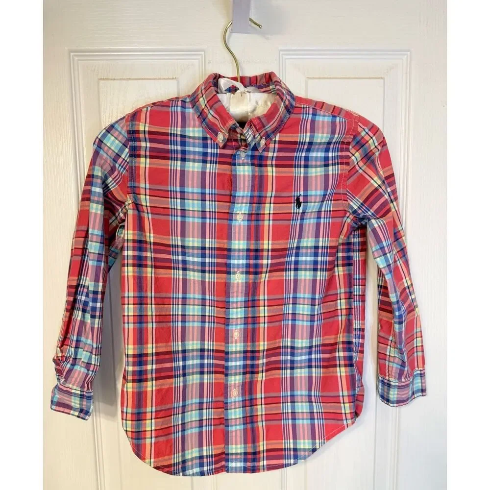Ralph Lauren Boys Plaid Button Down Shirt Sz. 7. Preppy Classic